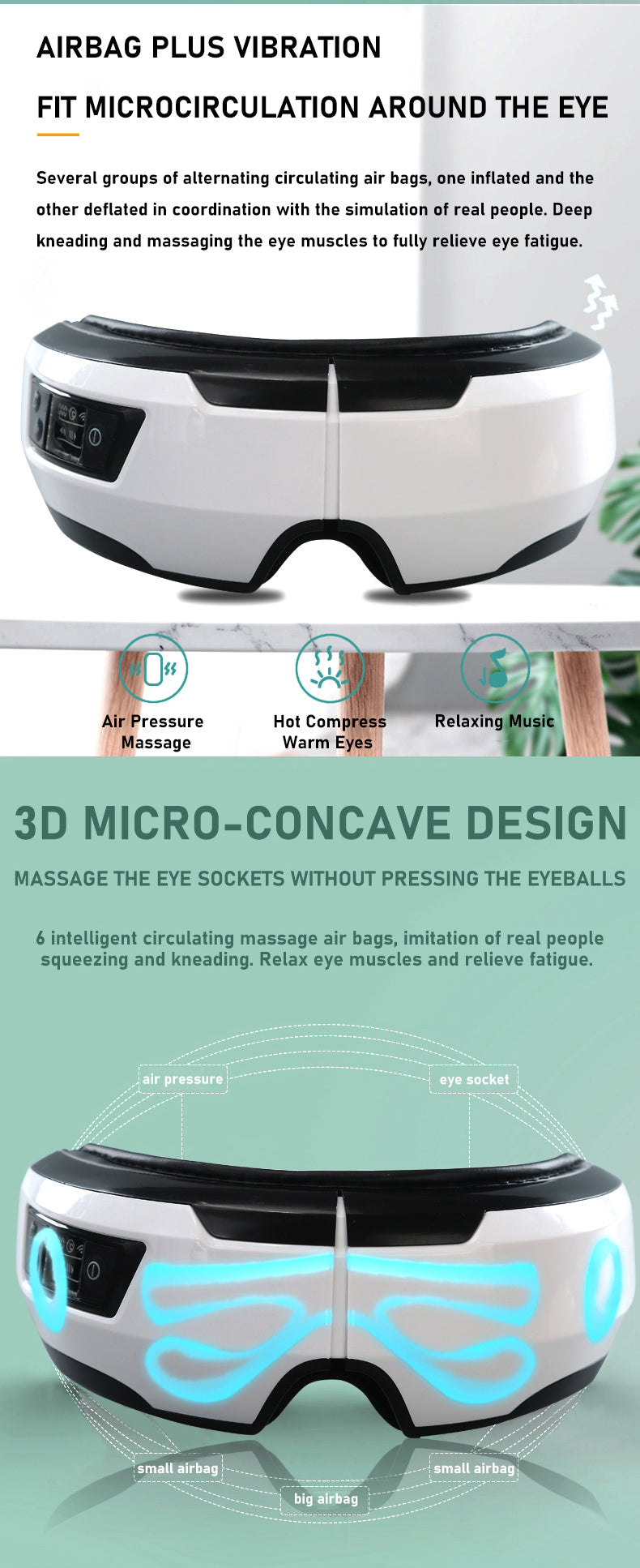 Smart Eye Massager with Heat, Vibration & Bluetooth Music